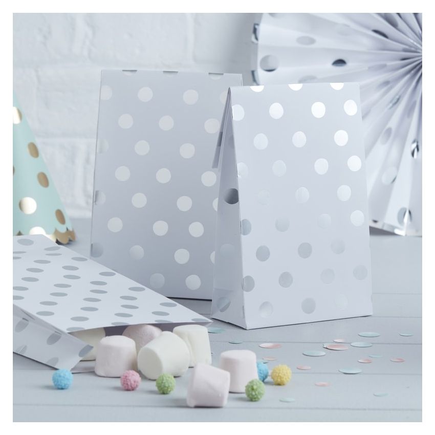 Ginger Ray - Papiertüten Polka Dots Silber