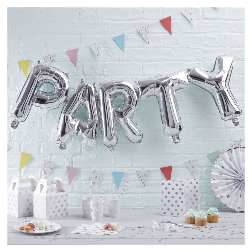 Ginger Ray - Ballon Schriftzug Girlande Party silber