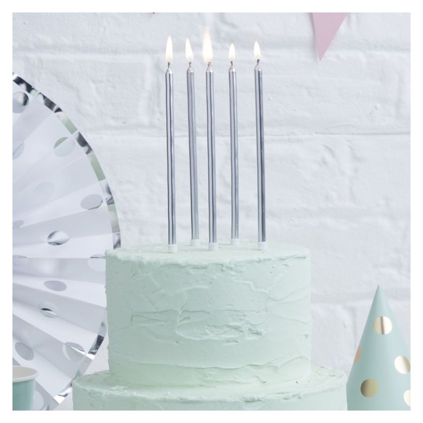 Ginger Ray - Kuchenkerzen extralang silber