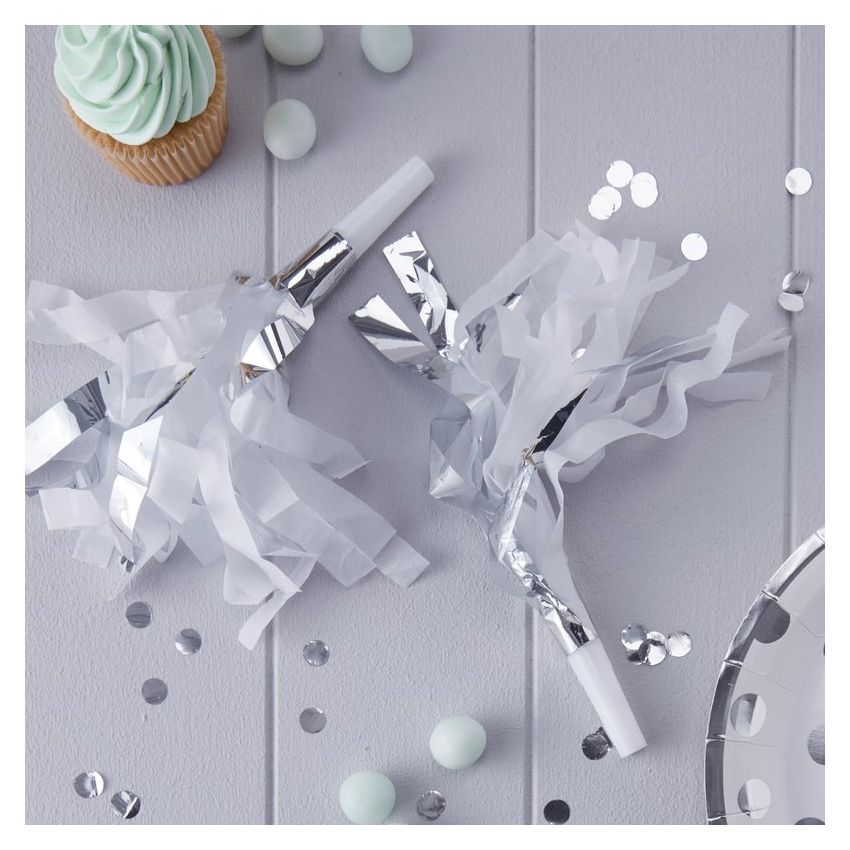 Ginger Ray - Partyhorns weiss- silber