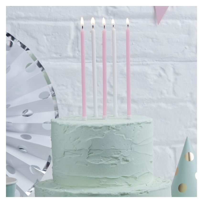 Ginger Ray - Kuchenkerzen extralang pink Glitter