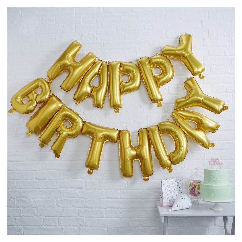 Ginger Ray - Ballon Schriftzug Girlande Happy Birthday gold