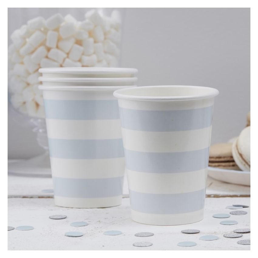 Ginger Ray - Partybecher Babyblau Streifen