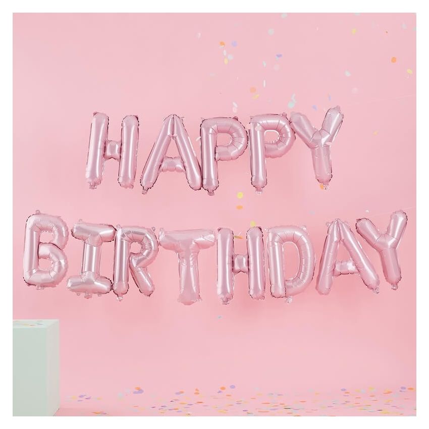 Ginger Ray - Ballon Schriftzug Girlande Happy Birthday pink matt