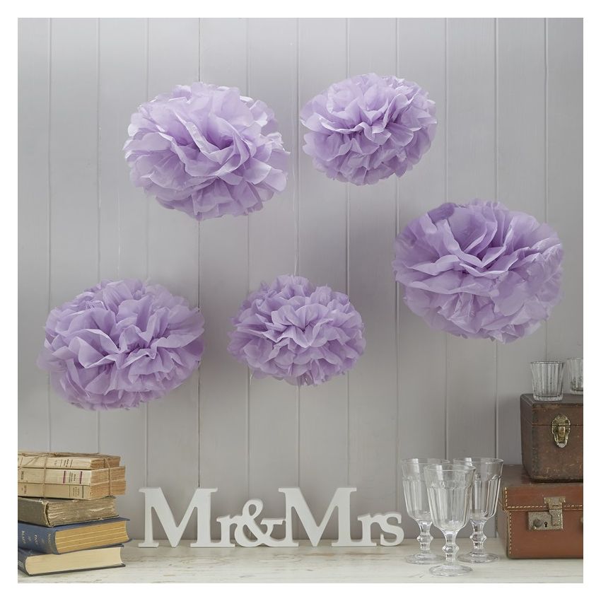 Ginger Ray - Vintage Lace Papier PomPoms lilac