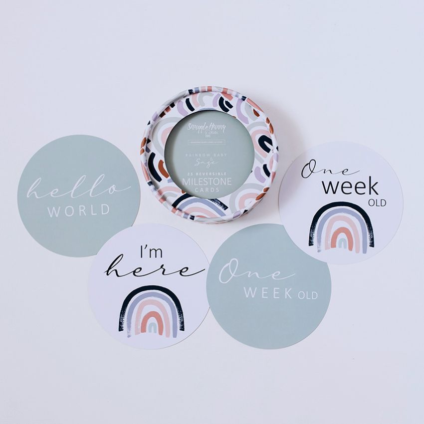 Snuggle Hunny - Meilenstein Karten Rainbow Baby & Sage