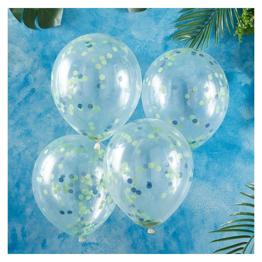 Ginger Ray - Konfetti Ballone Roarsome grün- blau