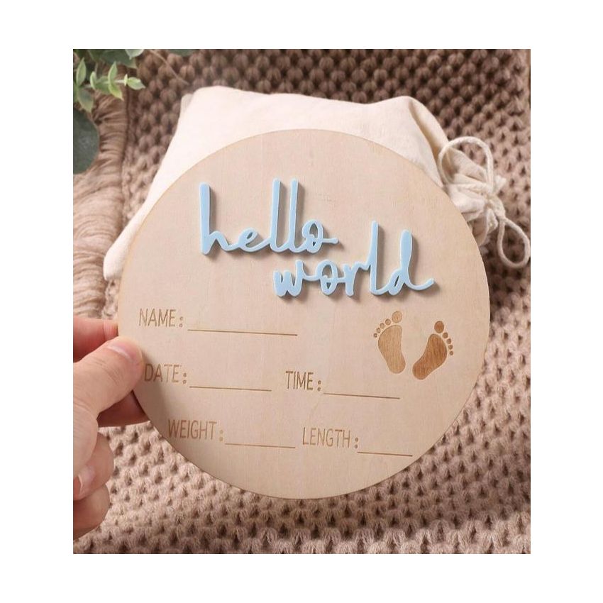 Holz Schild Hello World blau