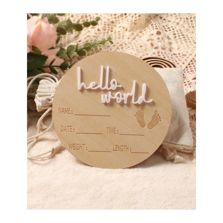 Holz Schild Hello World weiss