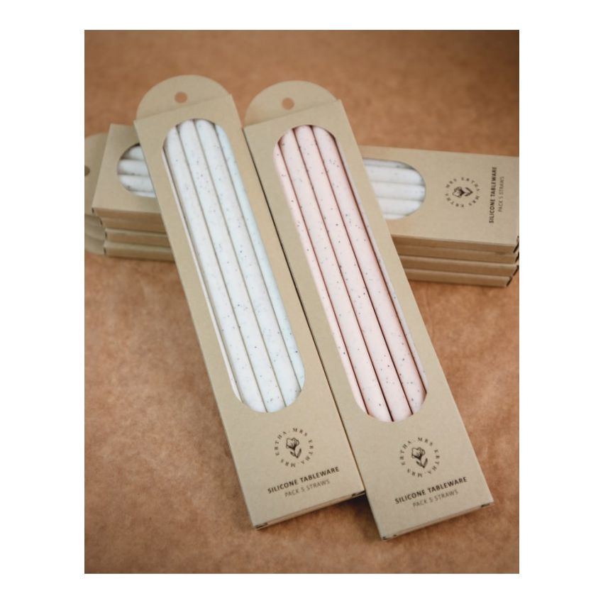 Mrs Ertha - Silikon Trinkhalme Weiss Speckle