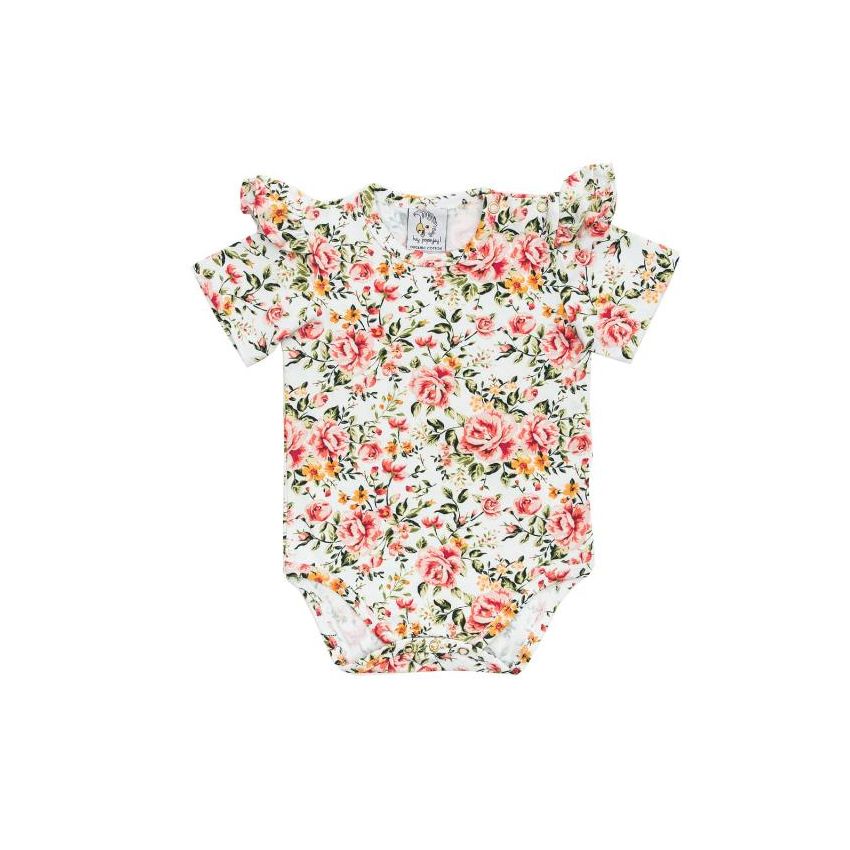 Hey Popinjay! - Body mit Rüschchen White Roses kurz