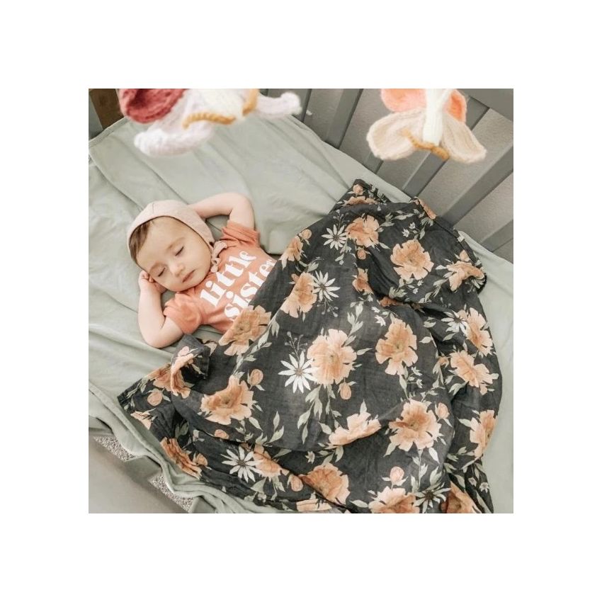 The mini scout - Muslin Swaddle Peony Blooms Charcoal