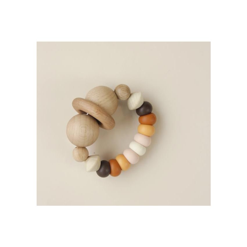 littleCHEW - Greifling Silikon und Holz Smiley Mood Brown