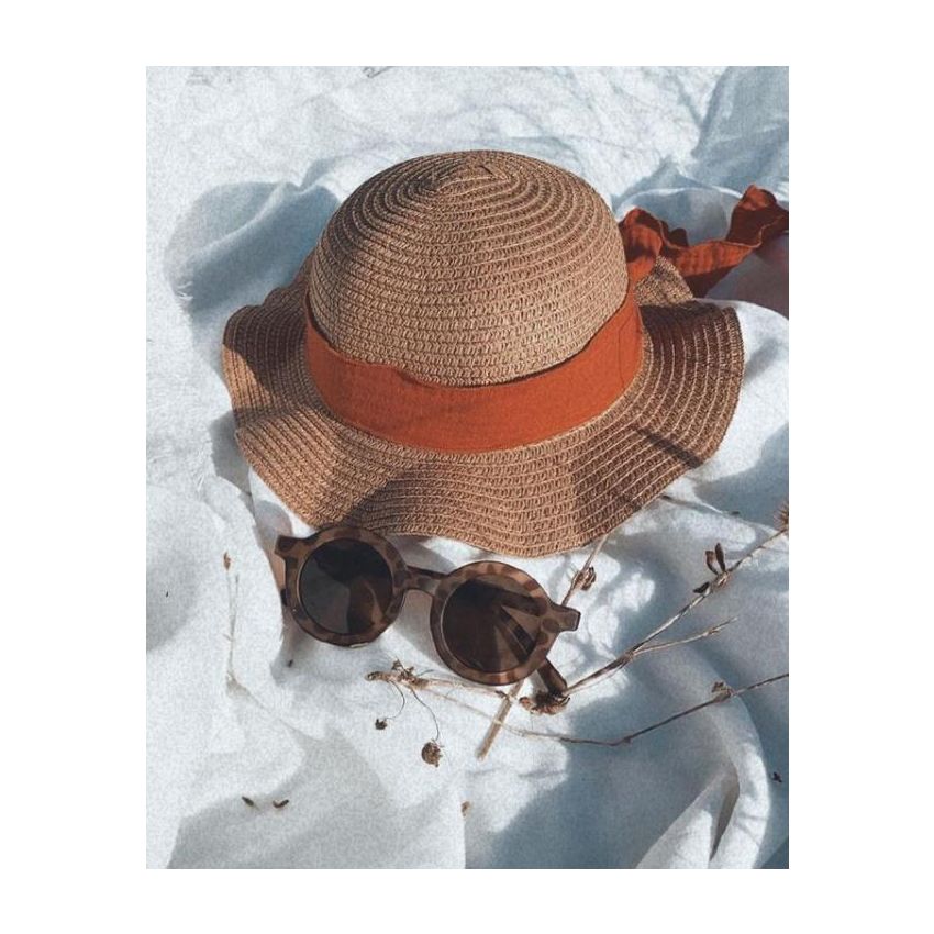 Mrs Ertha - Stroh- Hut Braun mit Mustard & Terracotta Schlaufe