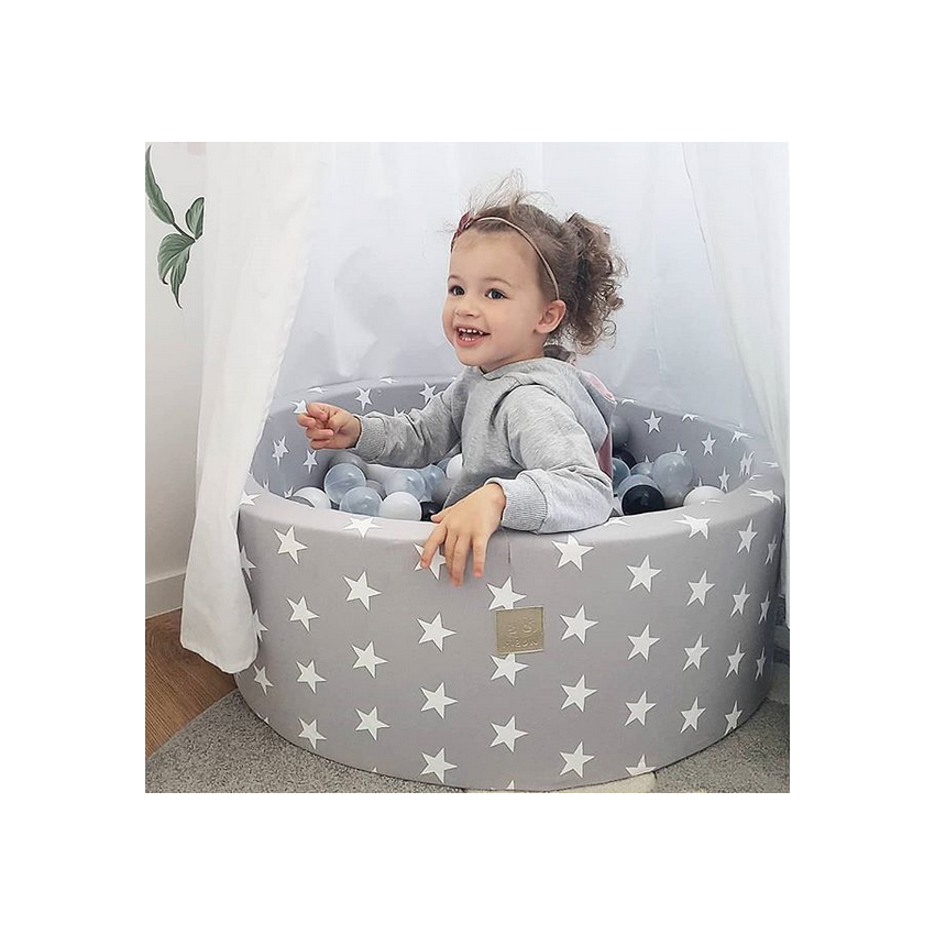 MeowBaby - Bällebad Grey Stars rund ohne Bälle 90x90x40cm