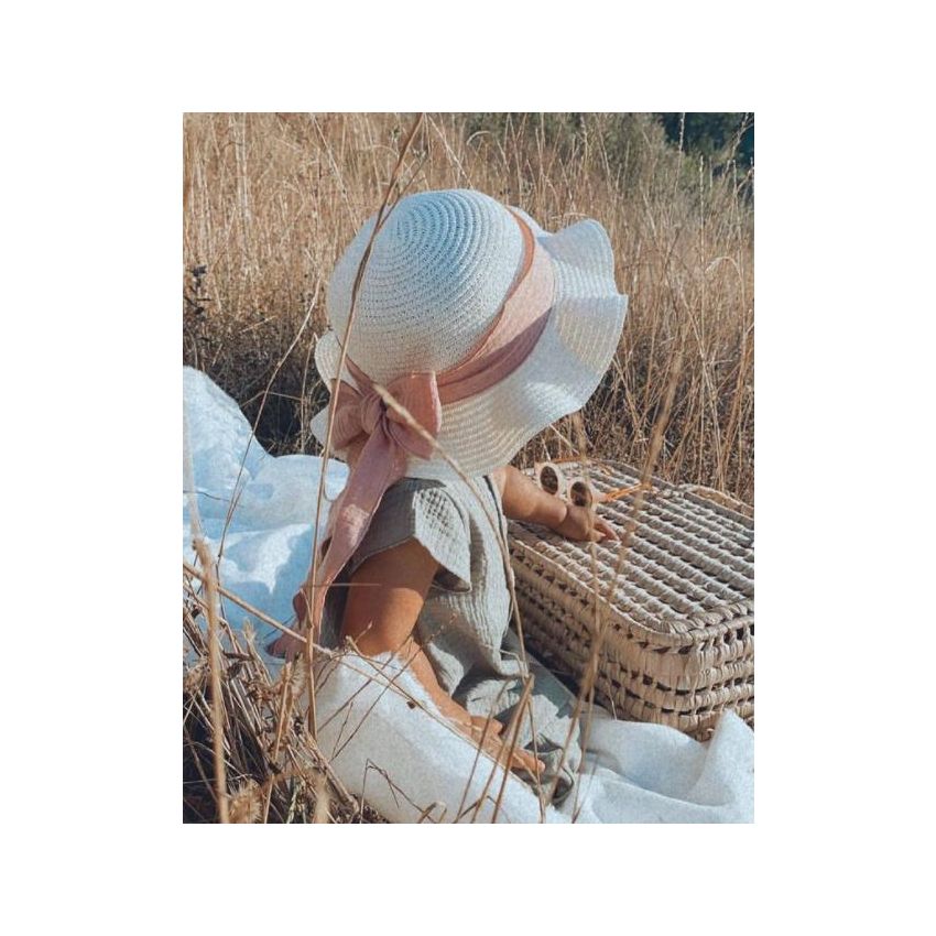 Mrs Ertha - Stroh- Hut Rosa mit Bordeaux & Grau Schlaufe