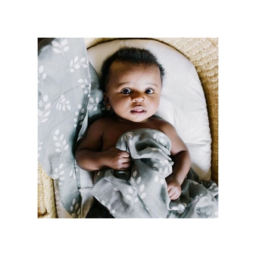 The mini scout - Muslin Swaddle Leaves Stormy Blue