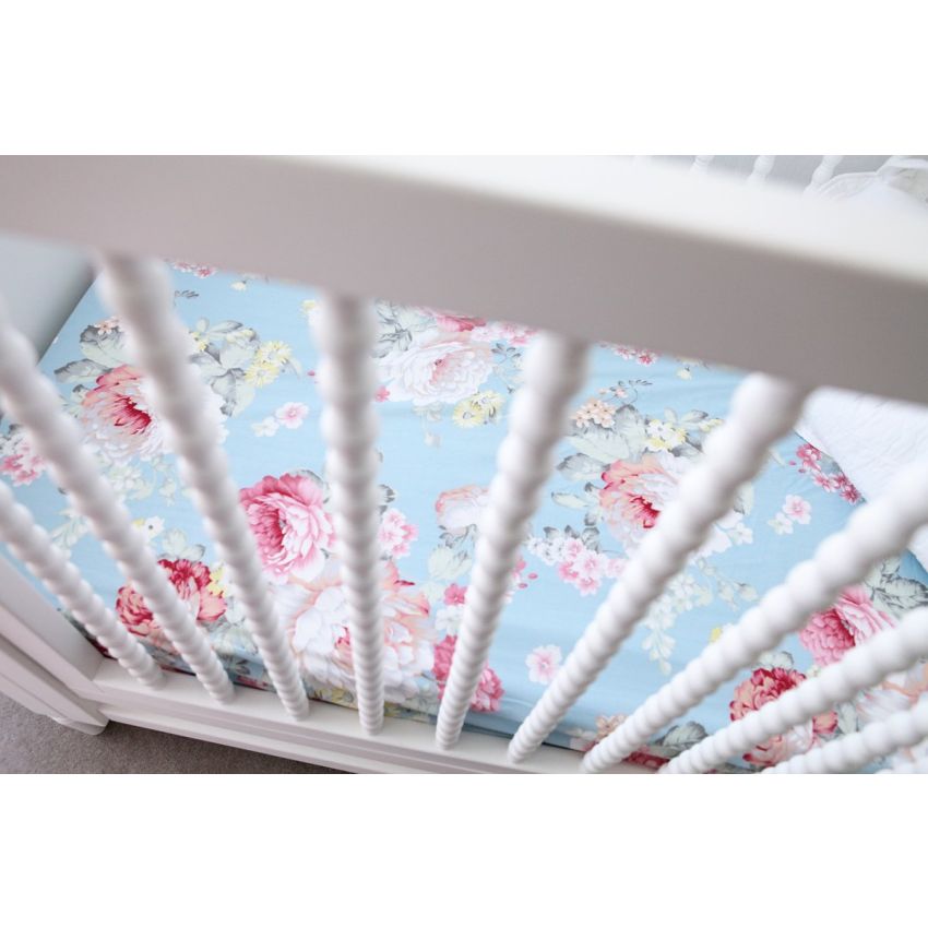 Tilly & Otto - Spannbetttuch Blowsy Bloom blue 91 x 188cm