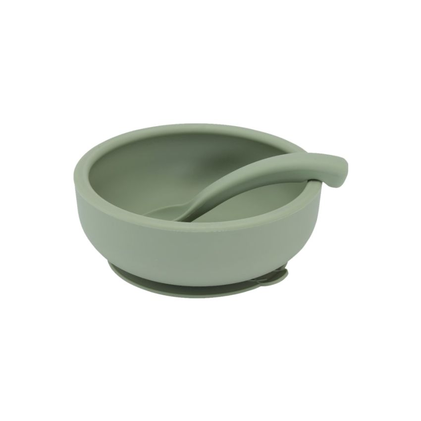 Lille Vilde - Saugnapf Teller- und Löffelset Grün