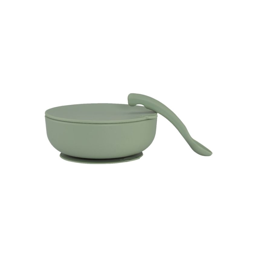 Lille Vilde - Saugnapf Teller- und Löffelset Grün