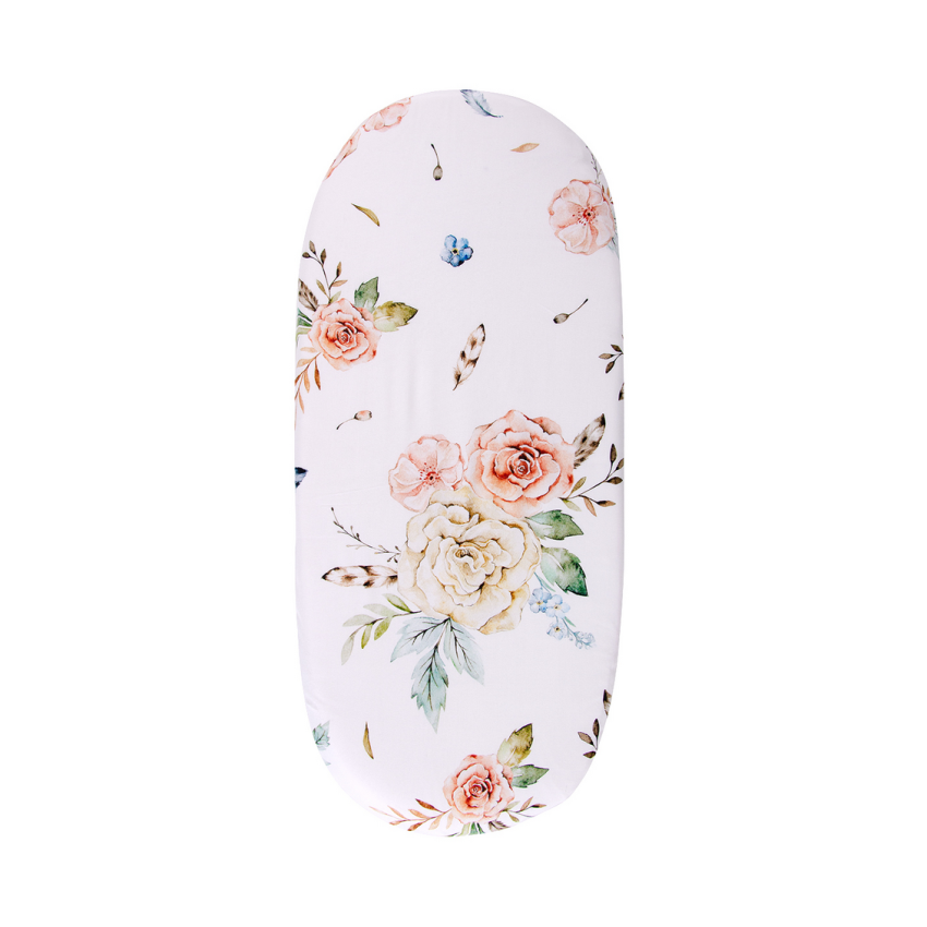 Qbana Mama - Spanntuch für Wiege / Moseskorb / Kinderwagen Vintage Flowers