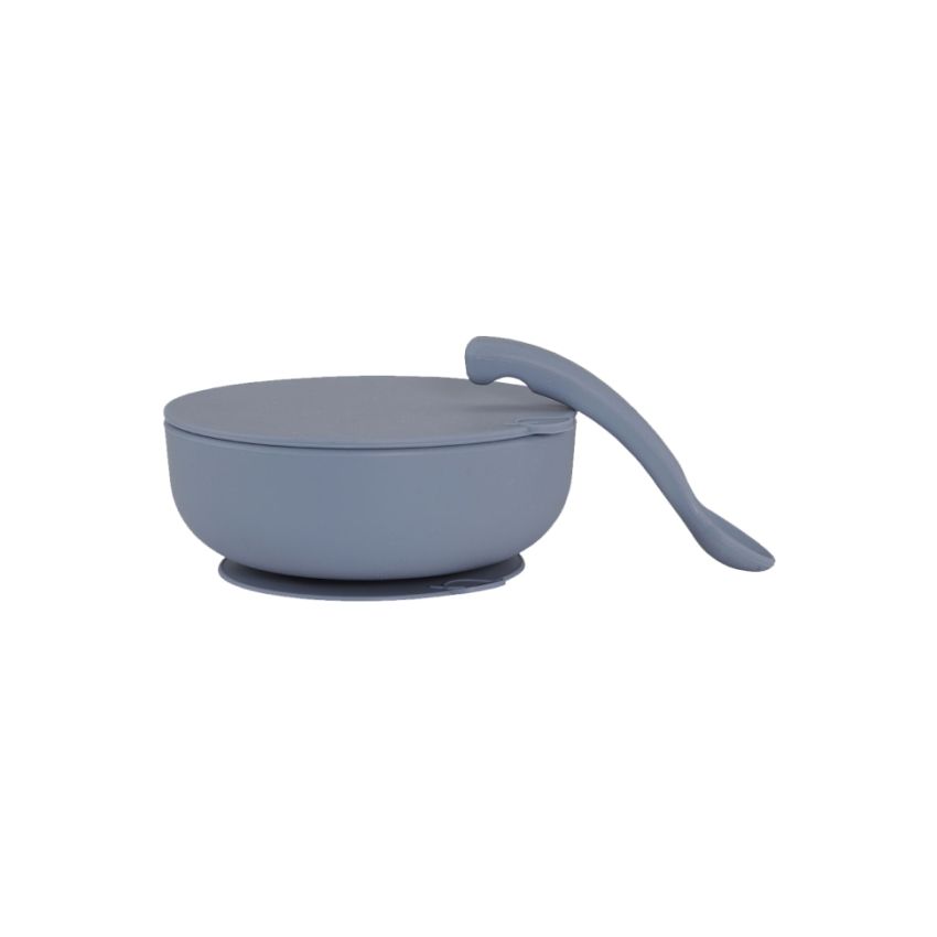 Lille Vilde - Saugnapf Teller- und Löffelset Graublau