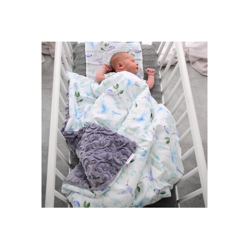 Maylily - Bambus Minky Decke Heavenly Birds grey gefüttert