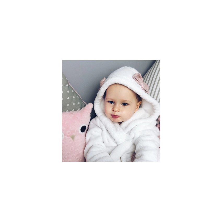 Maylily - Luxe Bademantel Weiss Eule Pink (1 - 2Jh)