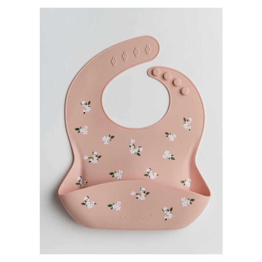 LouLou Lollipop - Silikon- Lätzchen Weisse Blumen