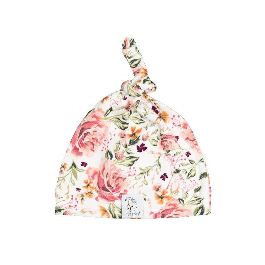 Hey Popinjay! - Newborn Knotted Beanie White Roses