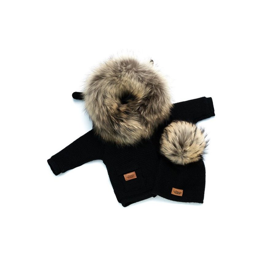 LAttante - Strickjacken Set mit Mütze Schwarz