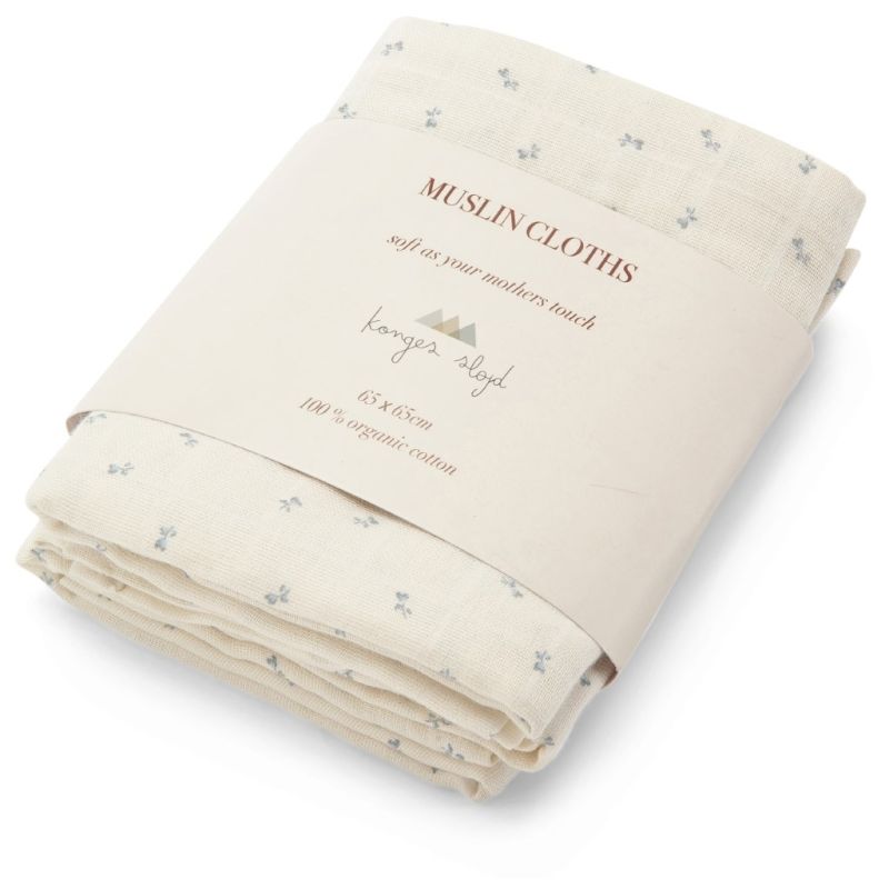 Konges Sløjd - 3er Set Muslin Swaddle Petit Bisou Blau