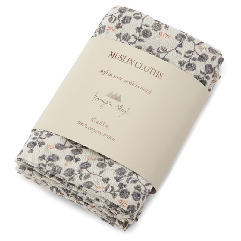 Konges Sløjd - 3er Set Muslin Swaddle Blümchen Blau