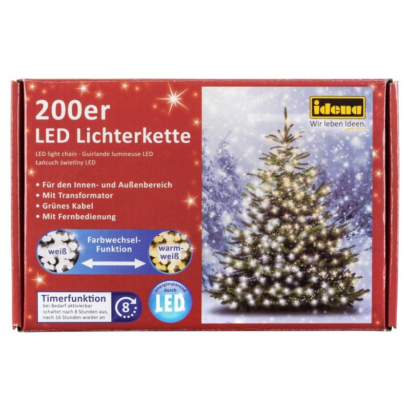 Idena - LED Lichterkette für innen und außen, 200er weiß und warm weiß