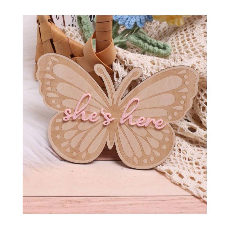 Holz Schild Schmetterling Rosa