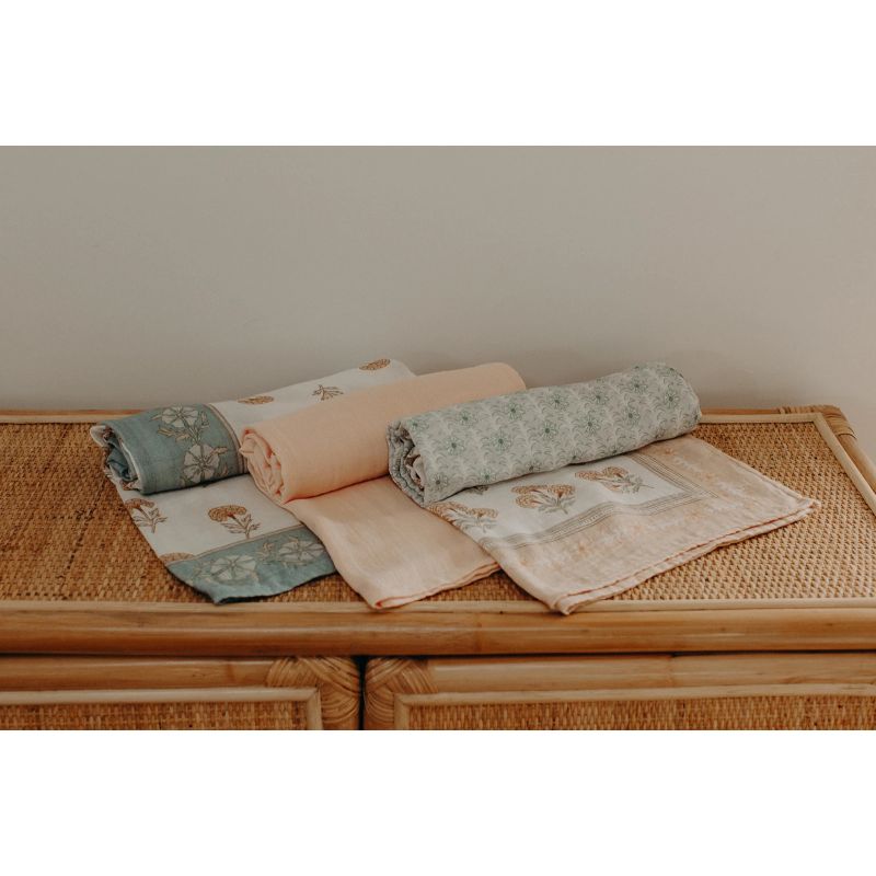 Frankie Lane - Muslin Swaddle Set Marigold Hellblau & Zartlachs