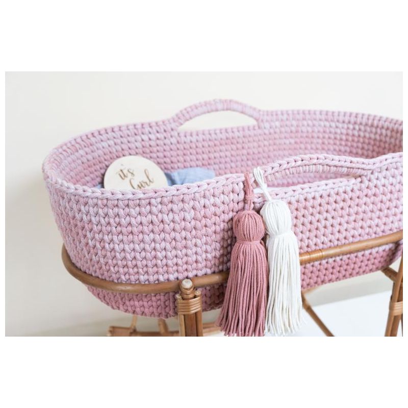 Like Moses - Moseskorb Old Rose mit Kissen und Bettwäsche Weiss-Grau