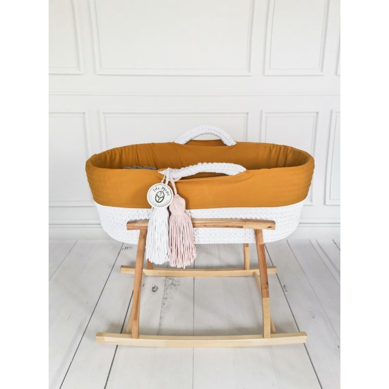 Like Moses - Moseskorb Weiss mit grauer Bettwäsche Sternchen (Tassel rosa)