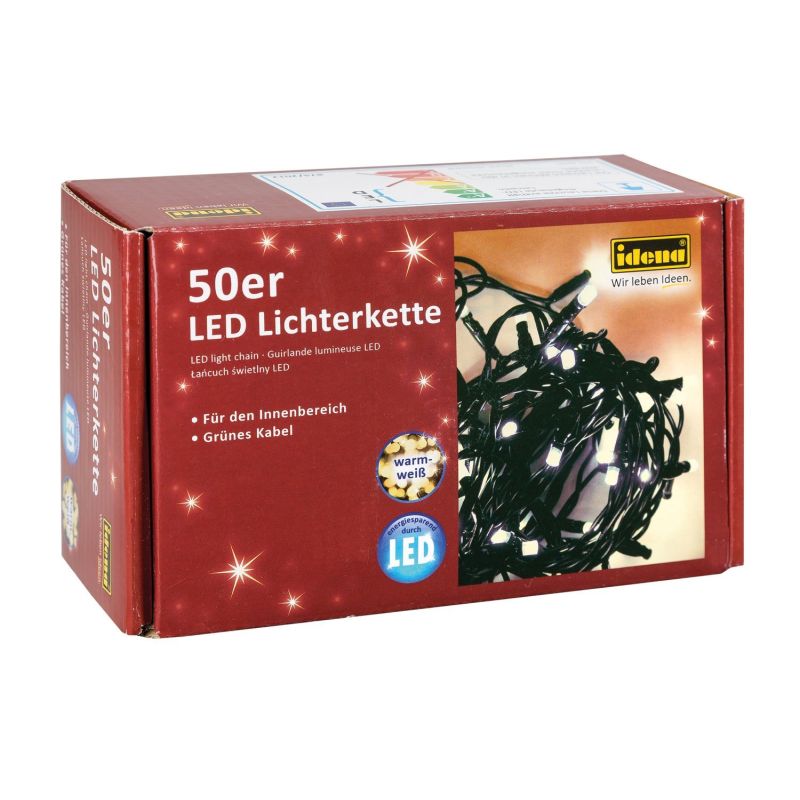 Idena - LED Lichterkette für innen und außen, 50er warm weiß