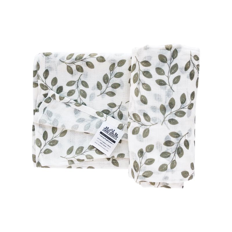 The mini scout - Muslin Swaddle Leaves Sage Green