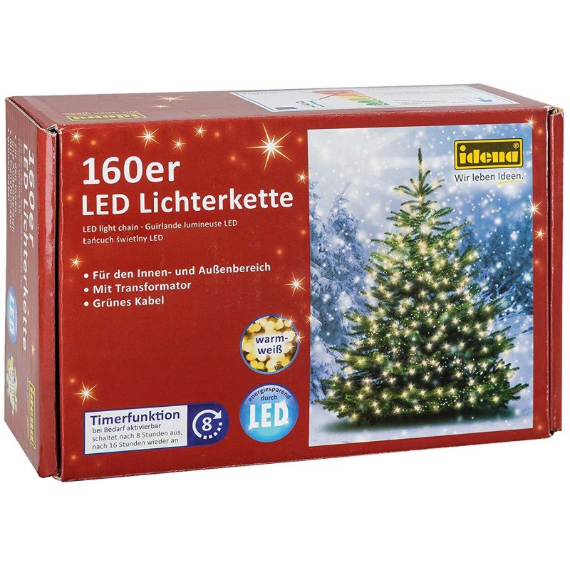 Idena - LED Lichterkette für innen und außen, 160er warm weiß