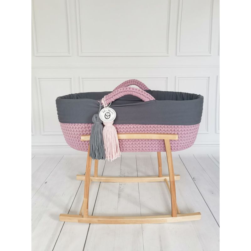 Like Moses - Moseskorb Dunkelrosa mit Grauer Bettwäsche