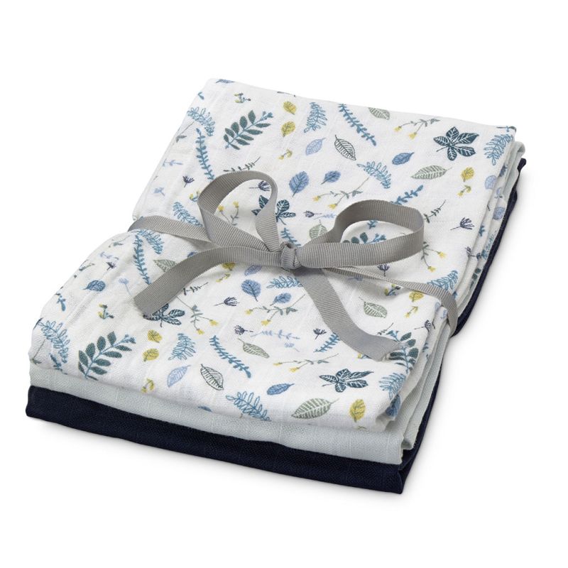 Cam Cam Copenhagen Swaddle 3er Set Pressed Leaves blue, Baby blue, Navy