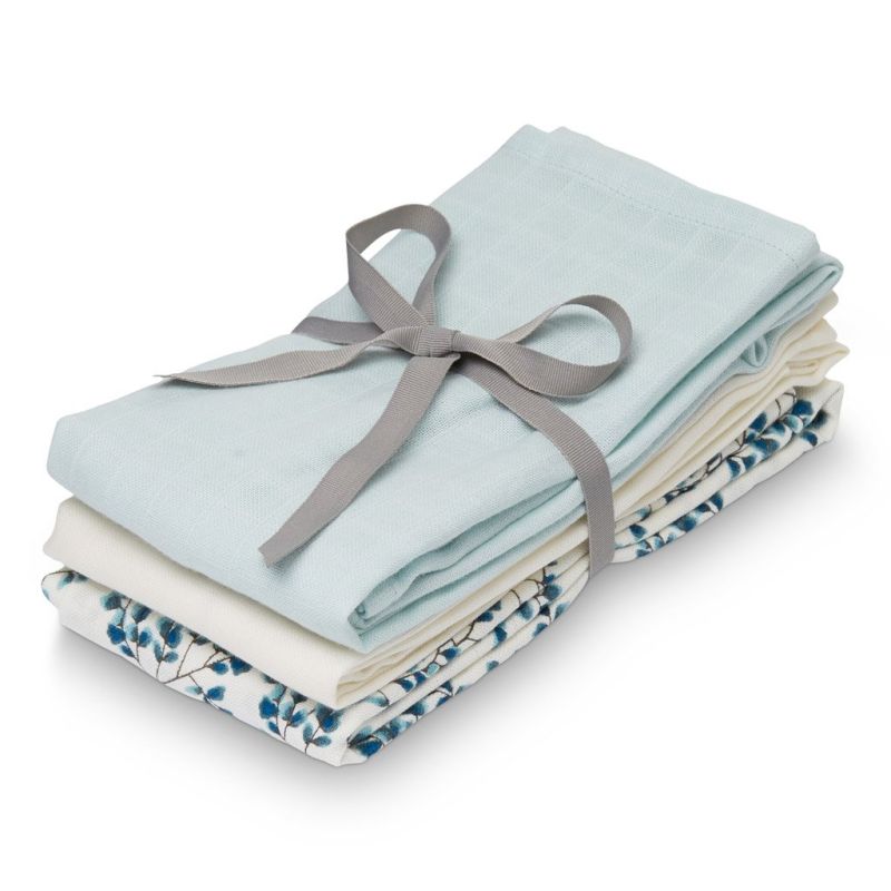 Cam Cam Copenhagen Swaddle 3er Set Fiori, Light blue, Cream white