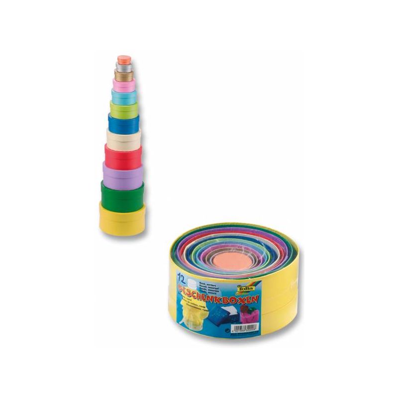 Folia - Geschenkboxen aus Karton Rund, farbig, 12 Stück