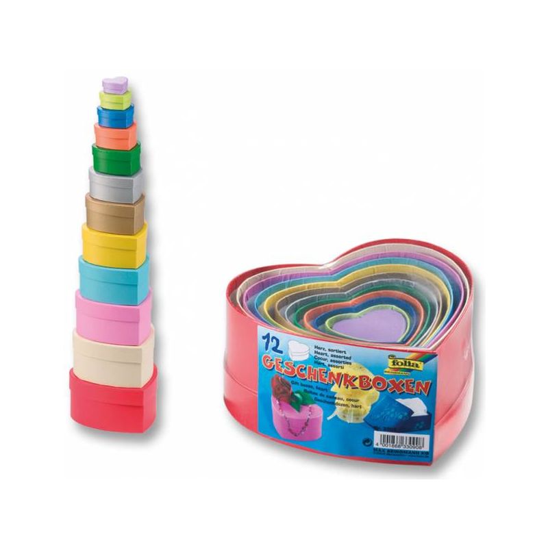 Folia - Geschenkboxen aus Karton Herz, farbig, 12 Stück
