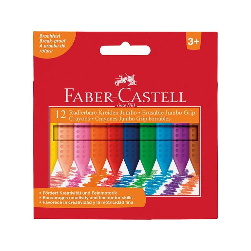 Faber-Castell - Jumbo Grip Kreide Radierbar Dreikant, 12er Kartonetui