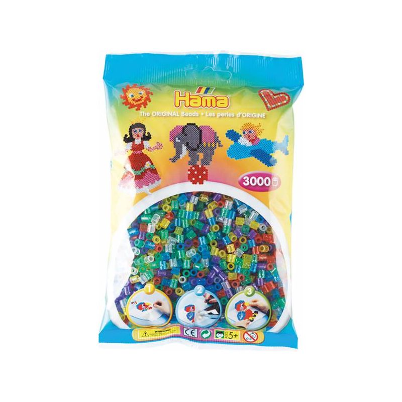 Hama - Midi Bügelperlen transparent, glitter  3000 Stk