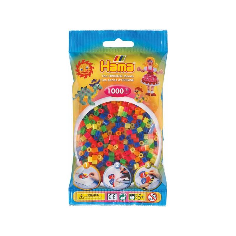 Hama - Midi Bügelperlen neon-Mix Perlen 1000 Stk