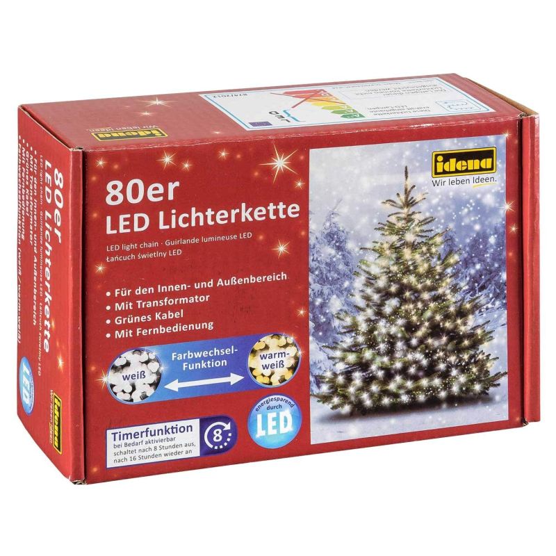 Idena - LED Lichterkette für innen und außen, 80er bunt & warm weiß